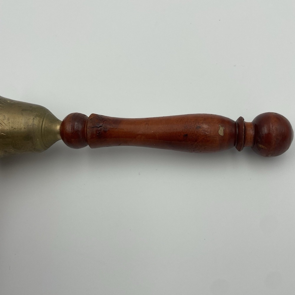 Vintage Hand Bell Schoolhouse Brass Wood 6" Etched‎ Teacher Bell Cottagecore - Picture 10 of 11